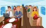 Business Class In Airplane Flat Illustration. Well Dressed High Income Passengers Wait Until Steward