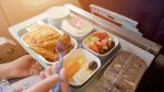 Lunch In Plane: Bread, Meat With Vegetables And Rice, Pieces Of